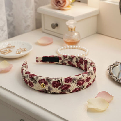 Serre-tête Large Calissa en Tissu Fleuri Blanc
