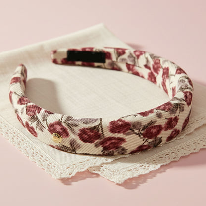 Serre-tête Large Calissa en Tissu Fleuri Blanc