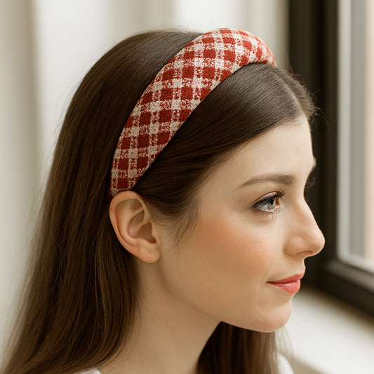 Serre-tête Large Vintage Grid Maisy Rouge Brique