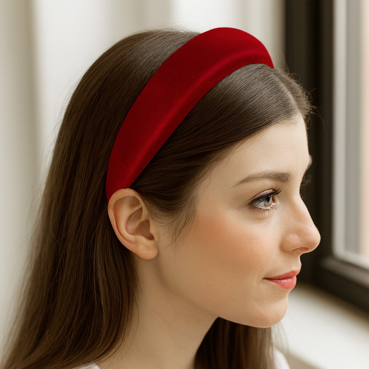 Serre-tête Large Emmylou en Velours Coussiné Rouge