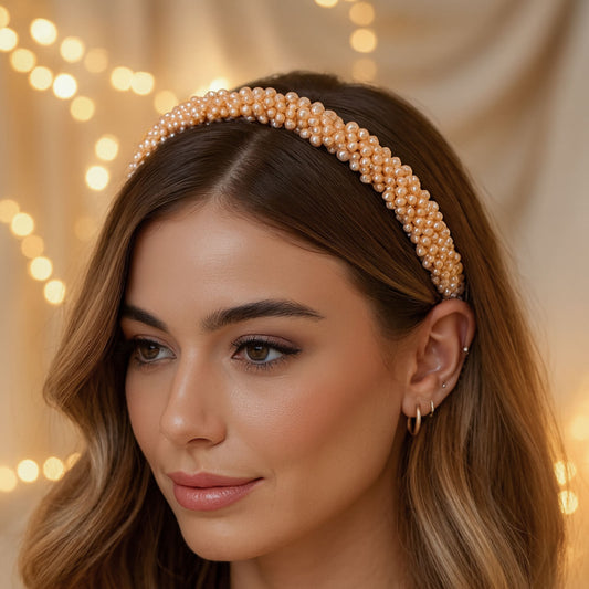 Serre-tête élégant en perles or rose