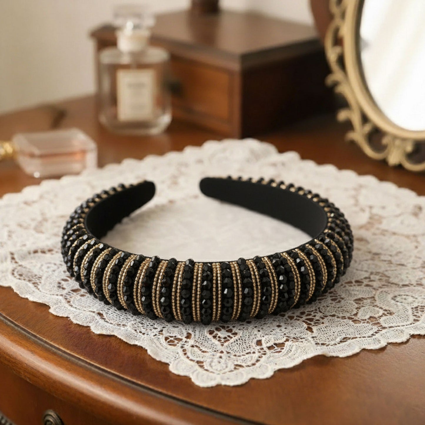 Serre-tête Large Angie Black & Gold