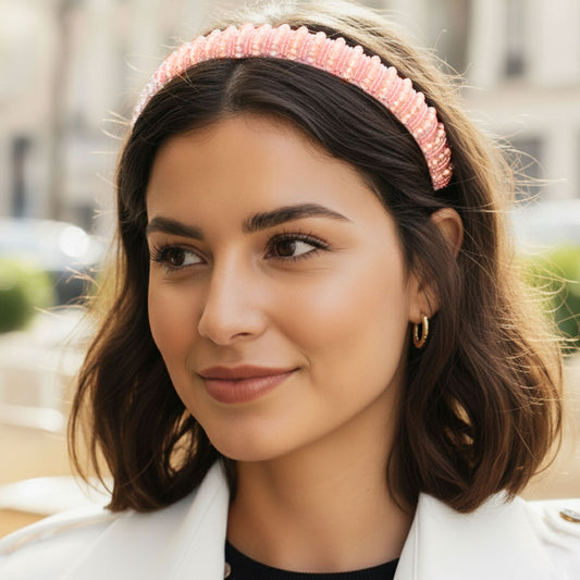 Serre-tête rose poudré élégant en cristaux décoratifs