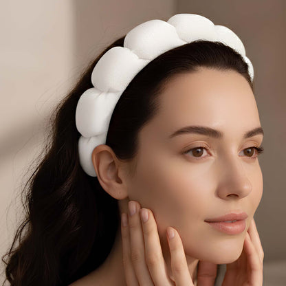 Serre-tête Spa Rembourré pour Soins Nuage Doux Effet Ombré Blanc Satiné