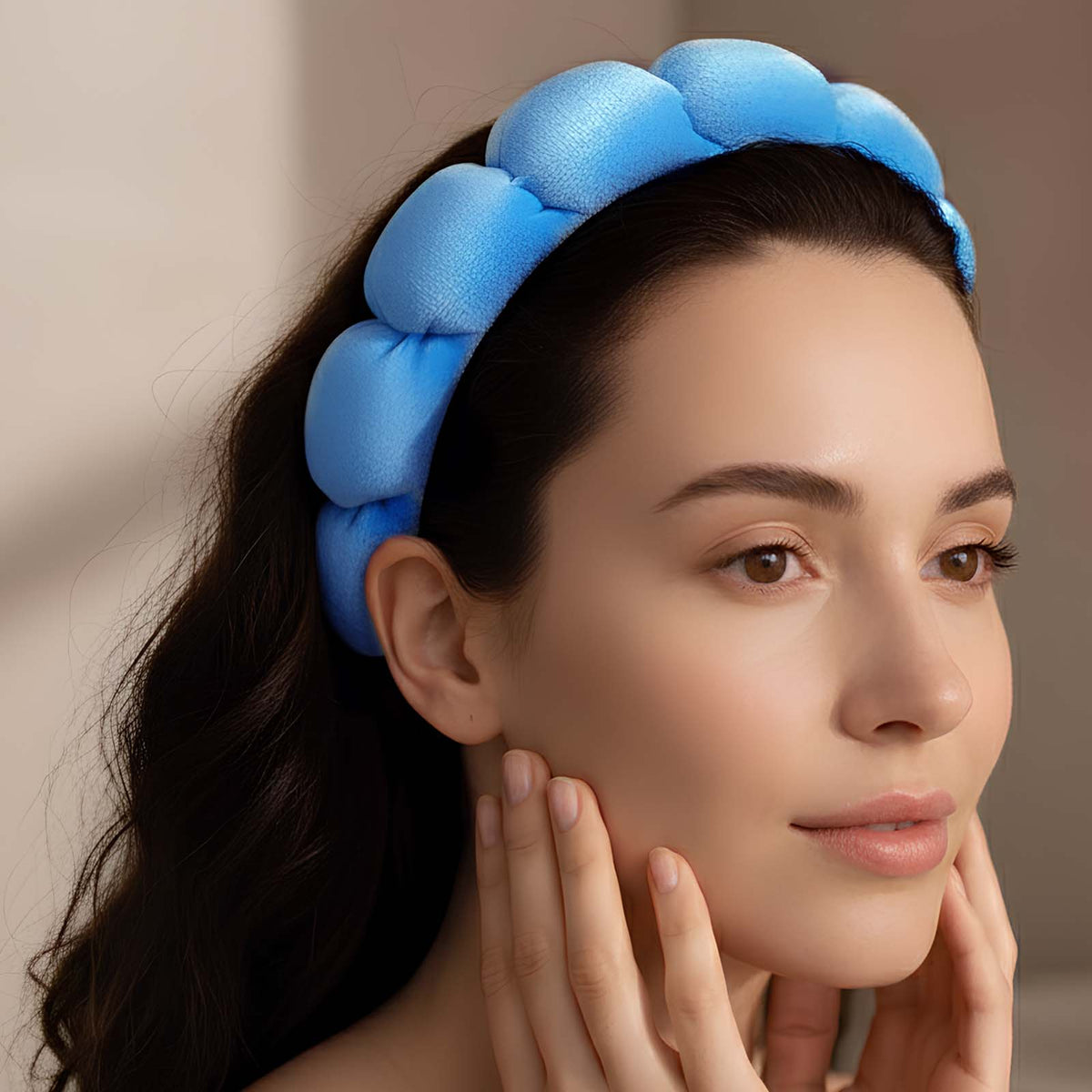 Serre-tête Spa Rembourré pour Soins Nuage Doux Effet Ombré Bleu Ciel