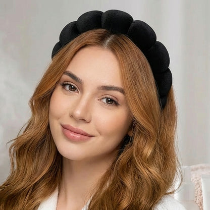 Serre-tête Spa Rembourré pour Soins Nuage Doux Effet Ombré Noir Satiné