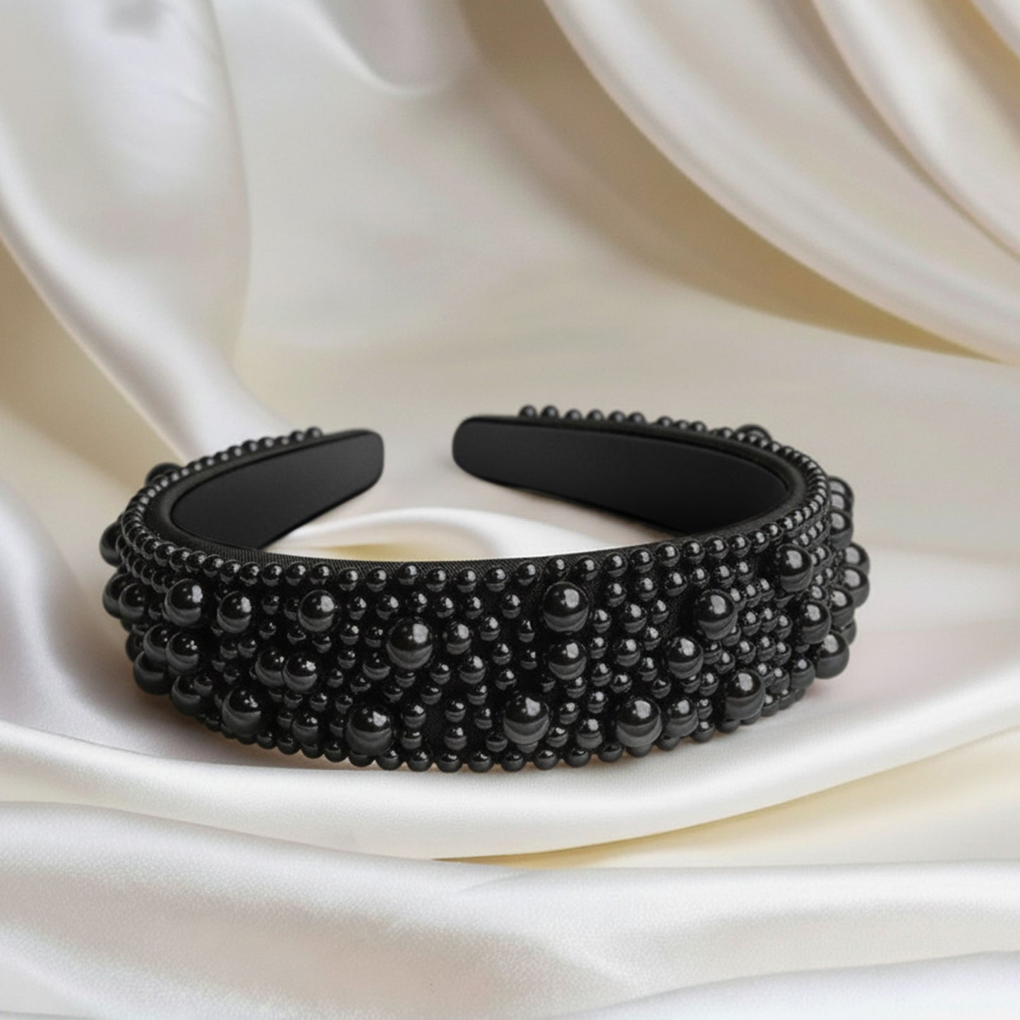 Serre-tête Large Nyssa Couronne de Perles Noir