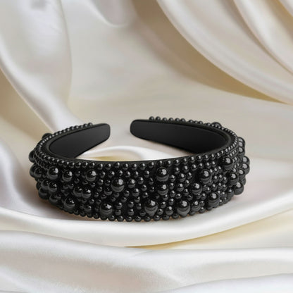 Serre-tête Large Nyssa Couronne de Perles Noir