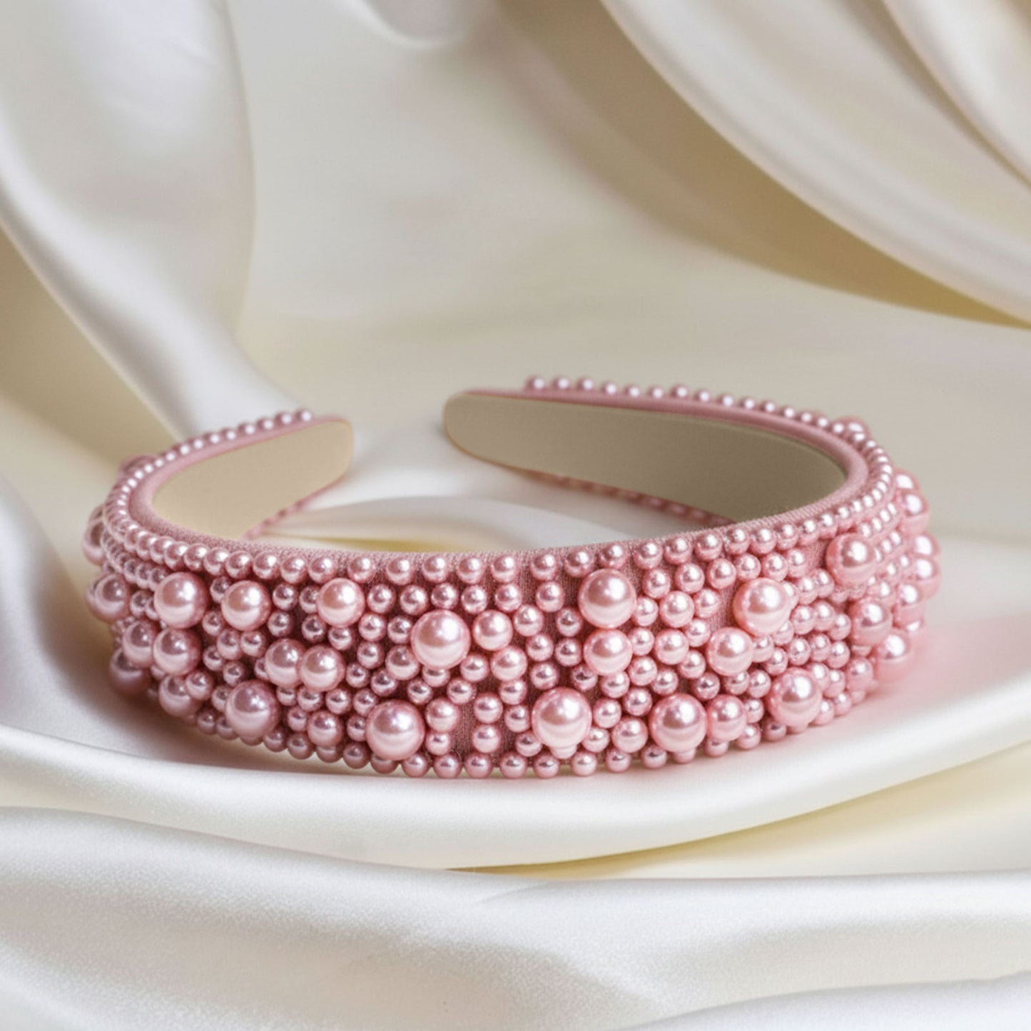 Serre-tête Large Nyssa Couronne de Perles Rose