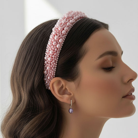 Serre-tête Large Nyssa Couronne de Perles Rose