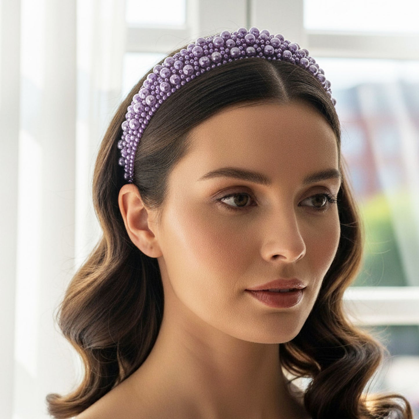 Serre-tête Large Nyssa Couronne de Perles Violet