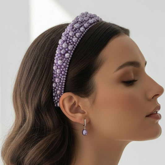 Serre-tête Large Nyssa Couronne de Perles Violet