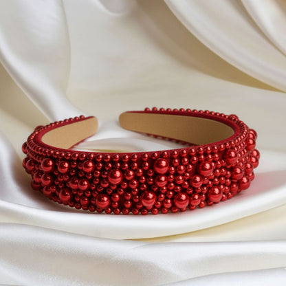 Serre-tête Large Nyssa Couronne de Perles Rouge