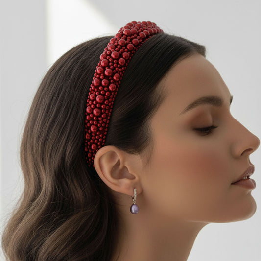 Serre-tête Large Nyssa Couronne de Perles Rouge