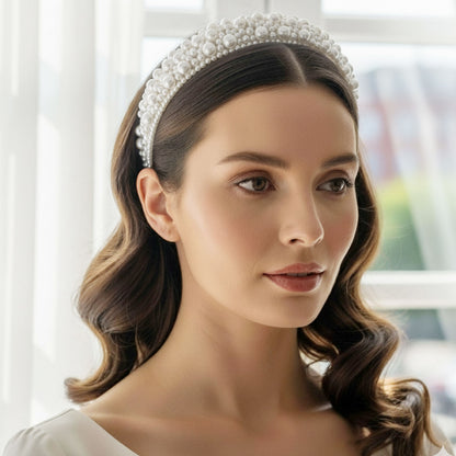 Serre-tête Large Nyssa Couronne de Perles Blanc