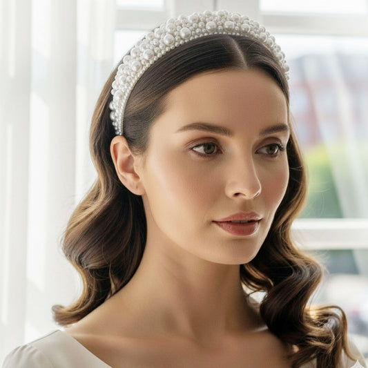 Serre-tête Large Nyssa Couronne de Perles Blanc