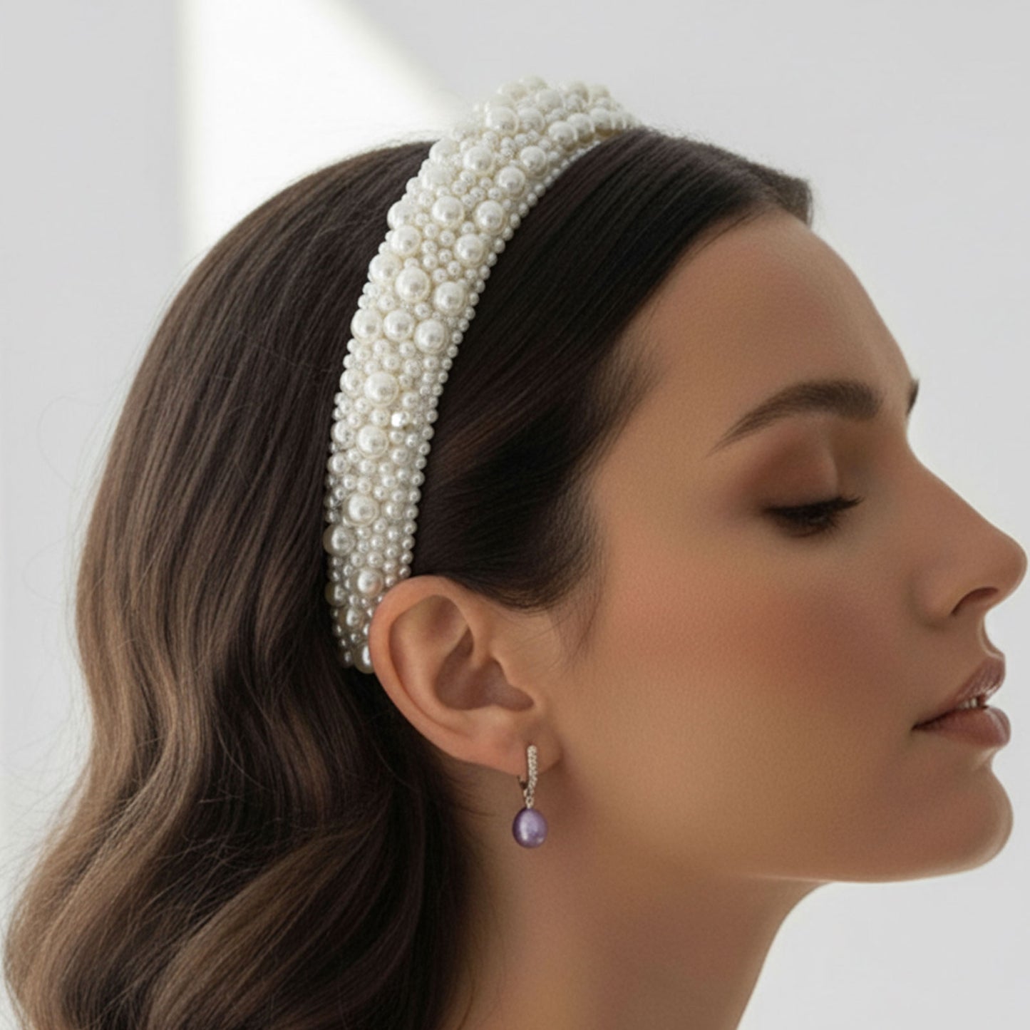 Serre-tête Large Nyssa Couronne de Perles Blanc