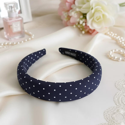 Serre-tête Large à Pois Alexandra en Tissu Doux Bleu