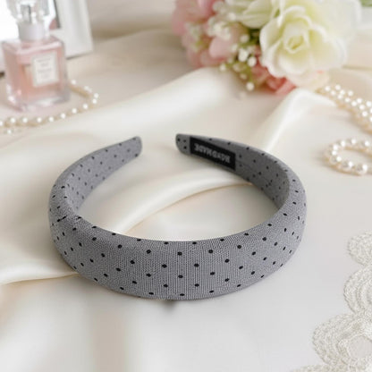 Serre-tête Large à Pois Alexandra en Tissu Doux Gris