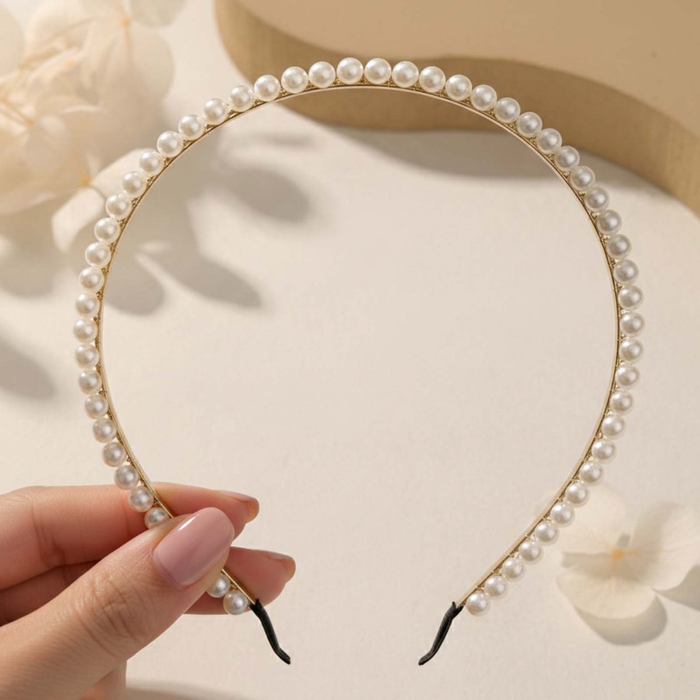 Serre-tête Fin Halo Doré à Perles Nacrées