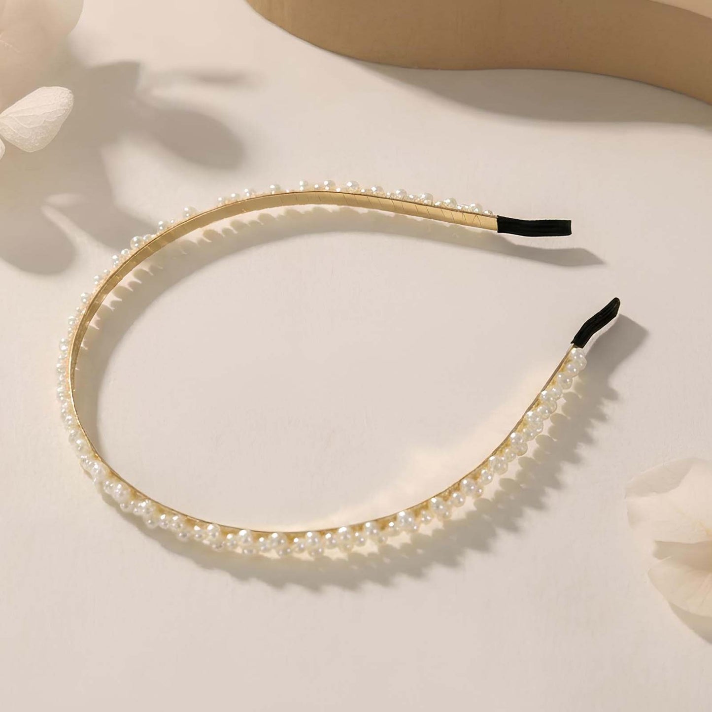 Serre-tête Fin Couronne Dorée à Perles Texturées