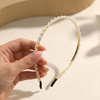 Serre-tête Fin Couronne Dorée à Perles Texturées