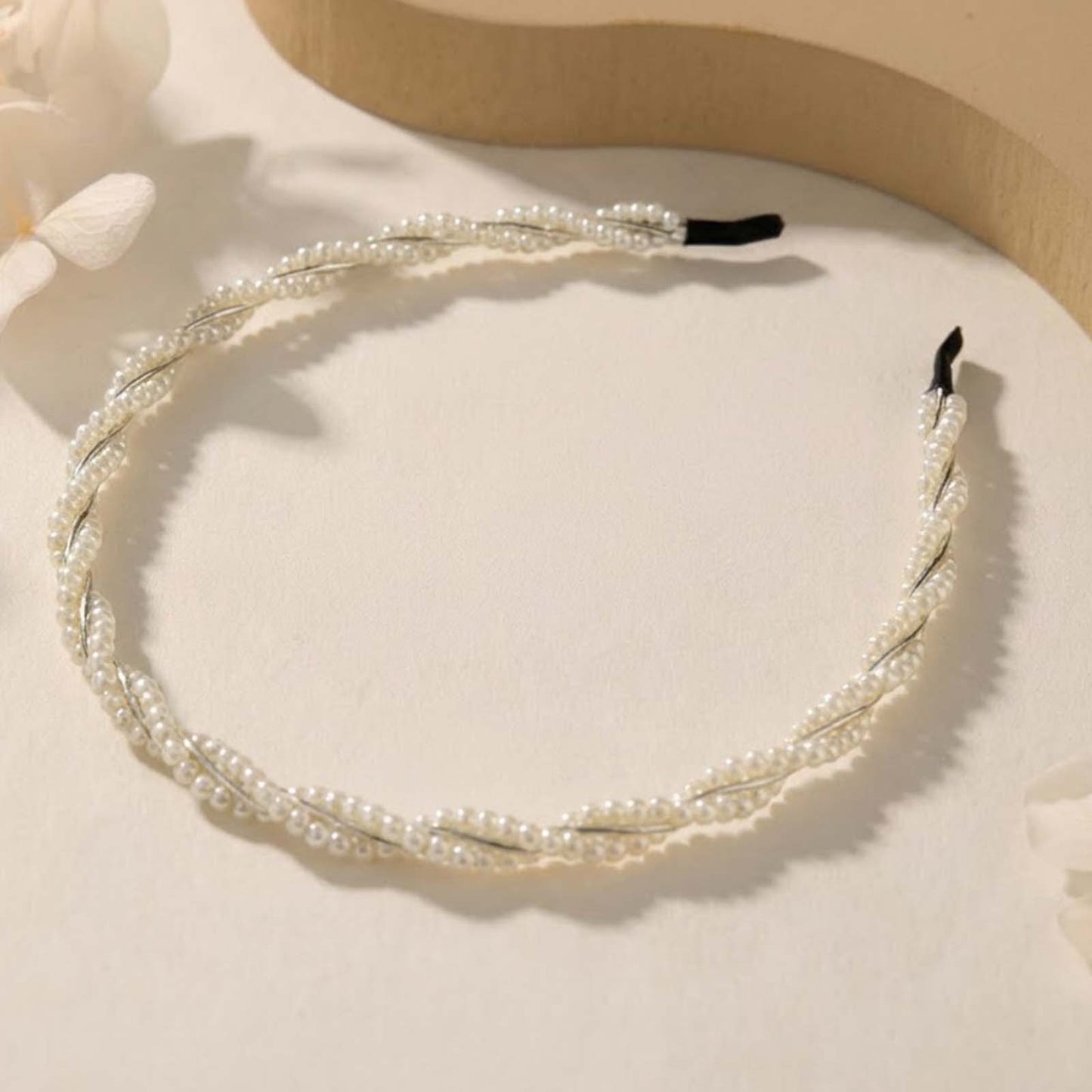 Serre-tête Fin Couronne Tressée Dorée à Perles Nacrées