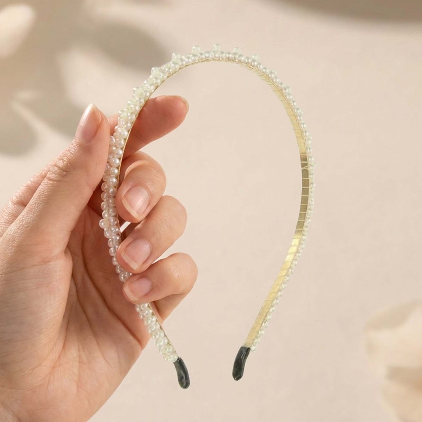 Serre-tête Fin Halo Nacré Doré à Perles en Relief
