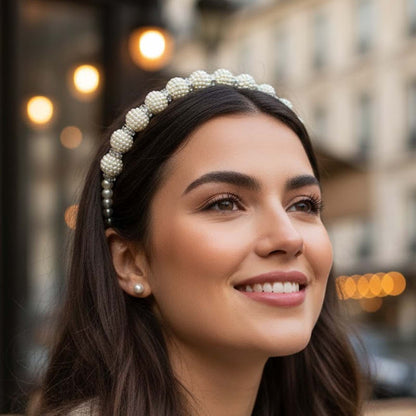 Serre-tête Fin Couronne Précieuse en Perles Texturées