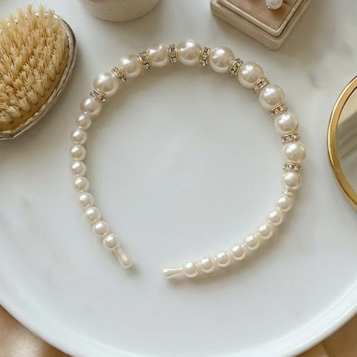 Serre-tête Fin Anneaux Cristal en Perles avec Strass