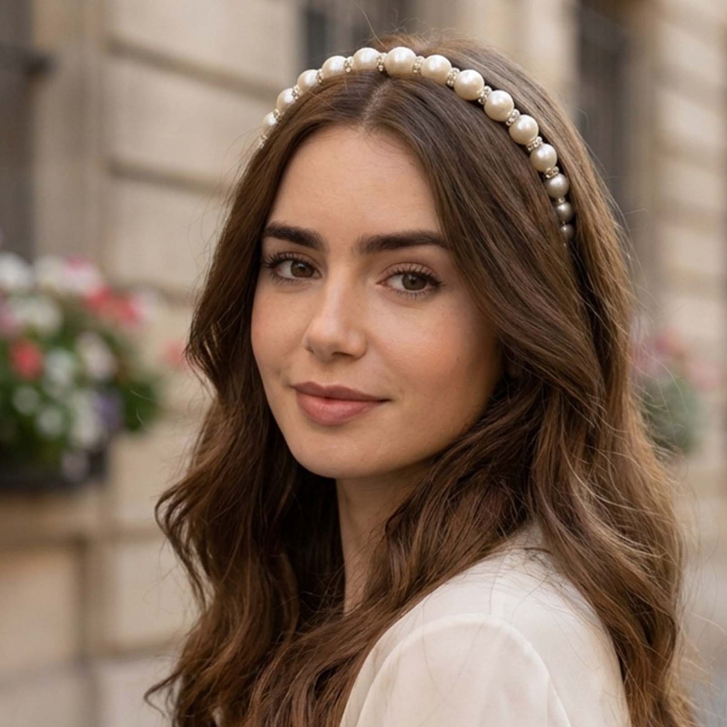 Serre-tête Fin Anneaux Cristal en Perles avec Strass