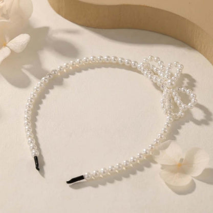 Serre-tête Fin Coquette Chic Perlé avec Nœud en Perles