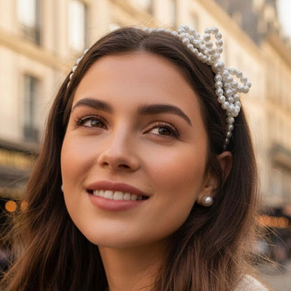 Serre-tête Fin Coquette Chic Perlé avec Nœud en Perles