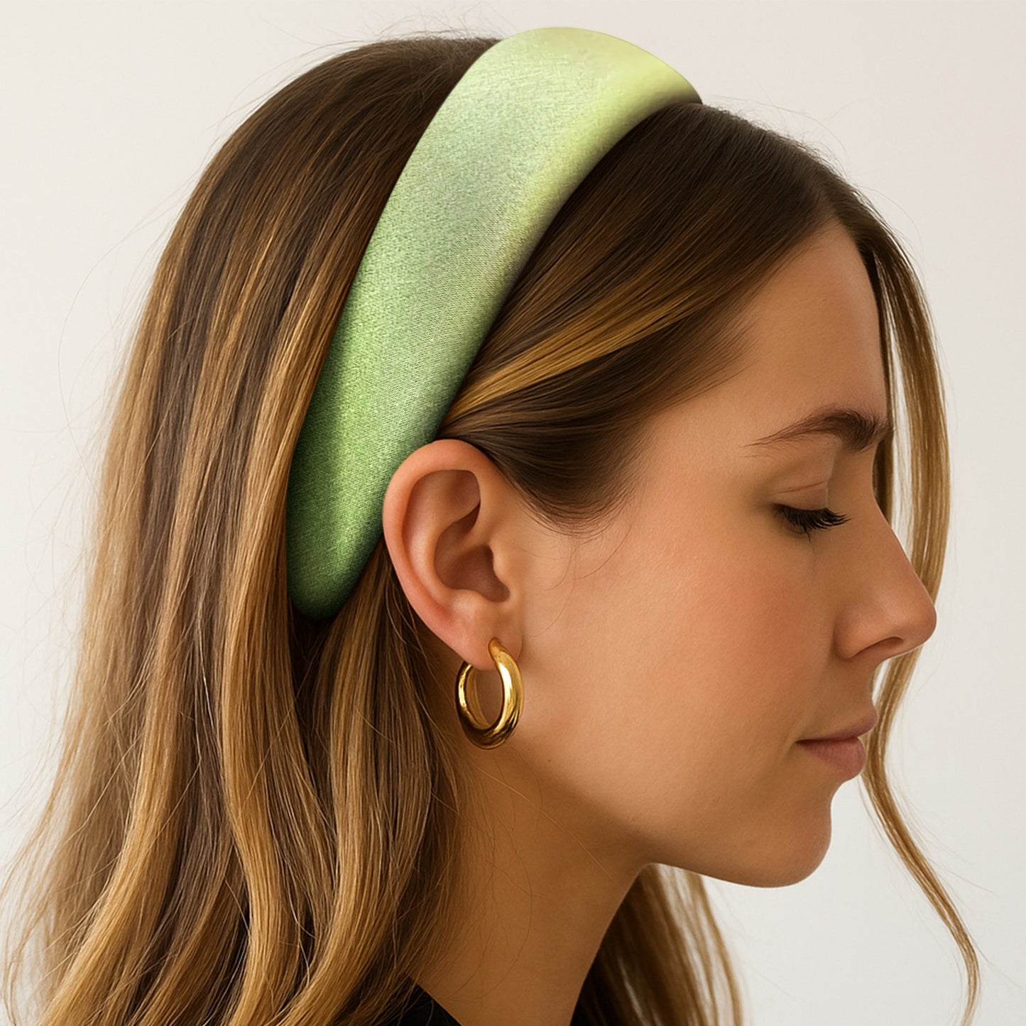 Serre-tête Large Laurel en Satin Coussiné Vert Pomme