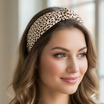 Serre-tête Nœud Coralie Imprimé Léopard Beige