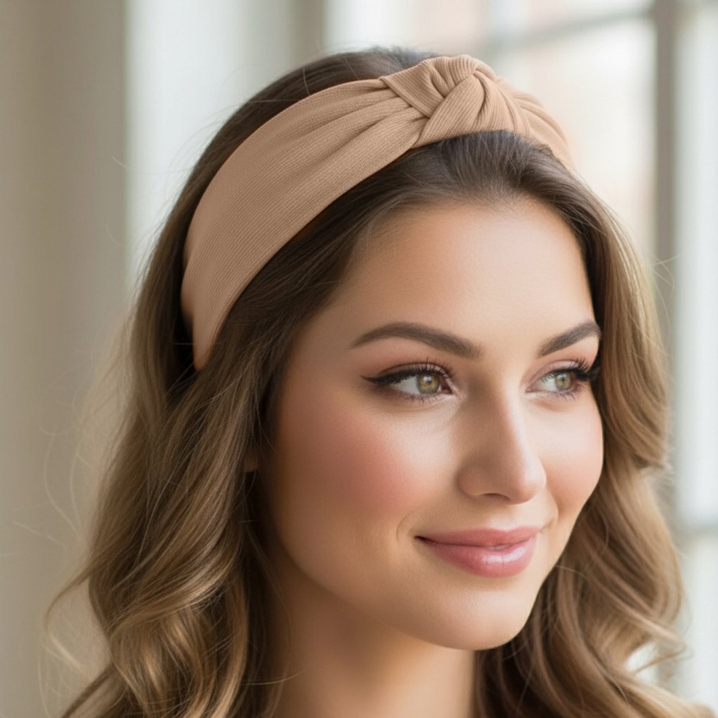 Serre-tête Nœud Carrie en Tissu Doux Marron