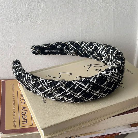 Serre-tête Large en Tweed et Strass