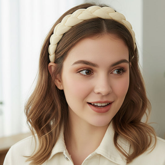 Serre-tête Tressé Harietta en Tissu Léger Blanc