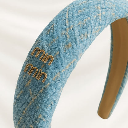 Serre-tête Large Romi en Tweed Coussiné Bleu Ciel