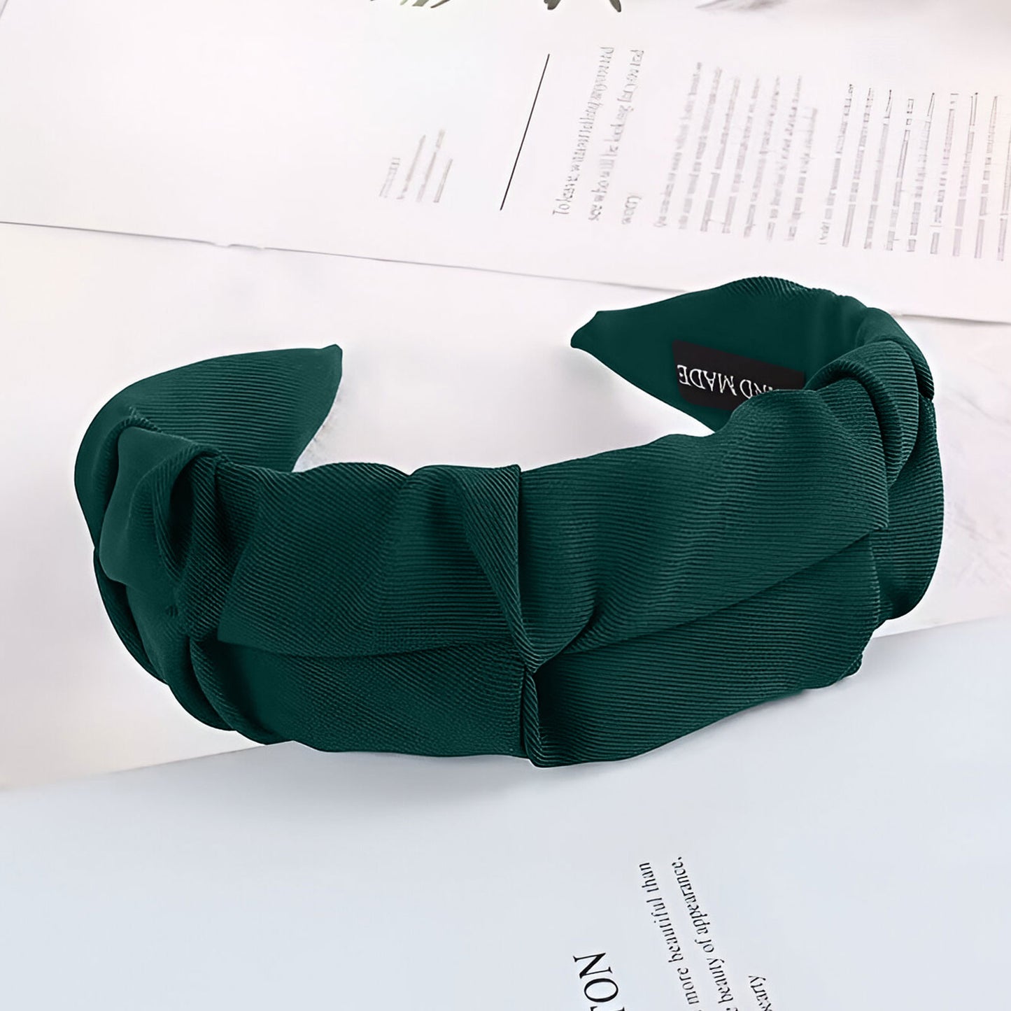 Serre-Tête Tressé pour Cheveux en Tissu Doux Uni Vintage Vert