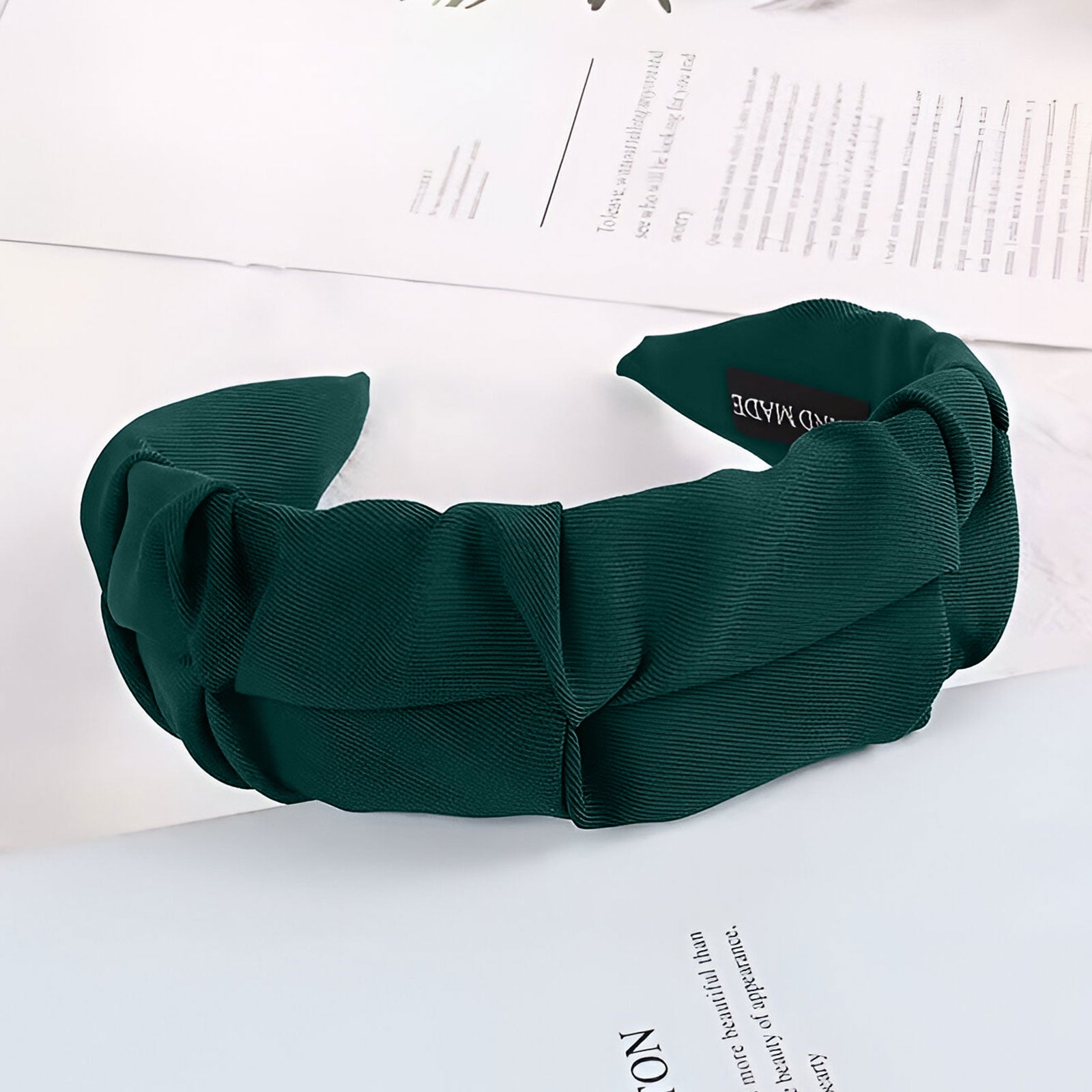 Serre-Tête Tressé pour Cheveux en Tissu Doux Uni Vintage Vert
