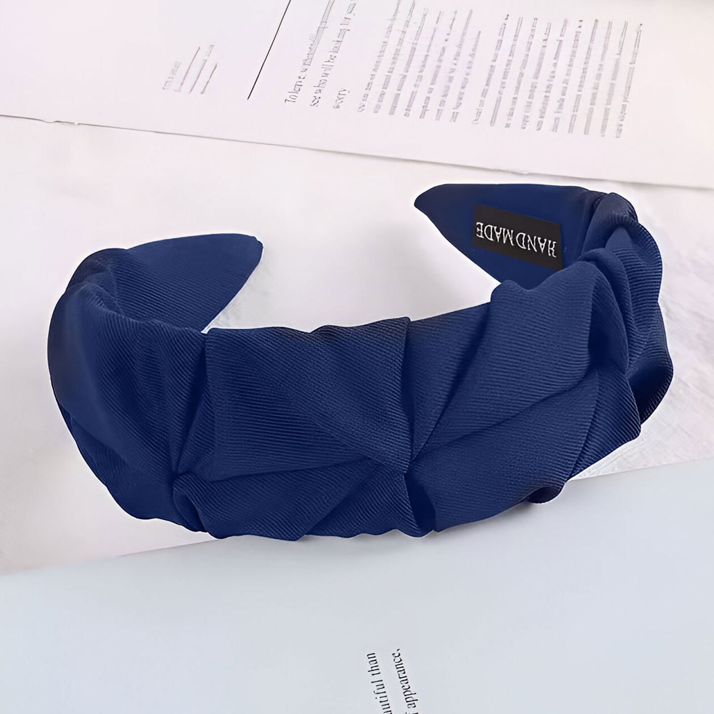 Serre-tête Tressé pour Cheveux en Tissu Doux Uni Vintage Bleu Marine