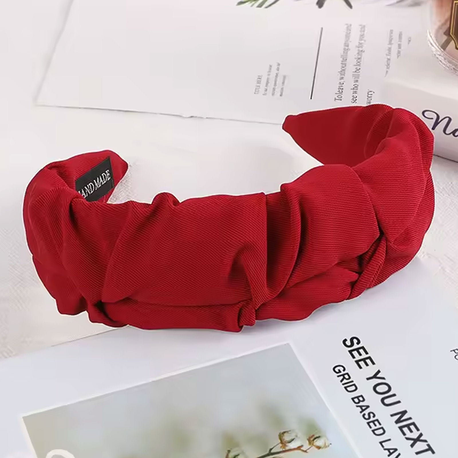 Serre-Tête Tressé pour Cheveux en Tissu Doux Uni Vintage Bordeaux