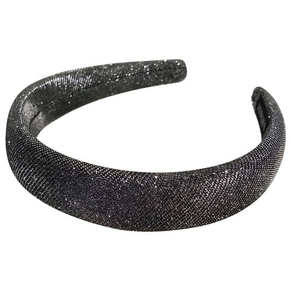 Serre-tête Large en Tissu Brillant Aurelia Gris Foncé