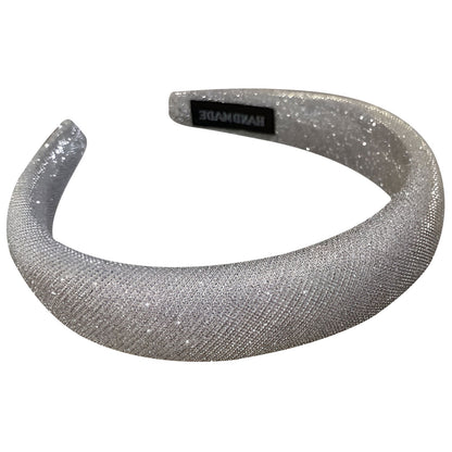 Serre-tête Large en Tissu Brillant Aurelia Gris