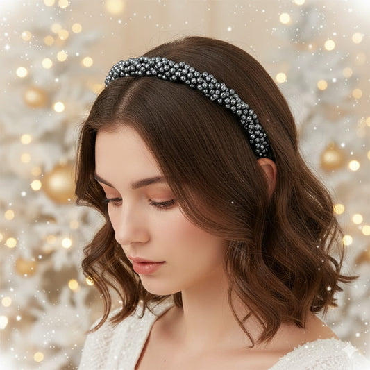 Serre-tête élégant en perles argentées