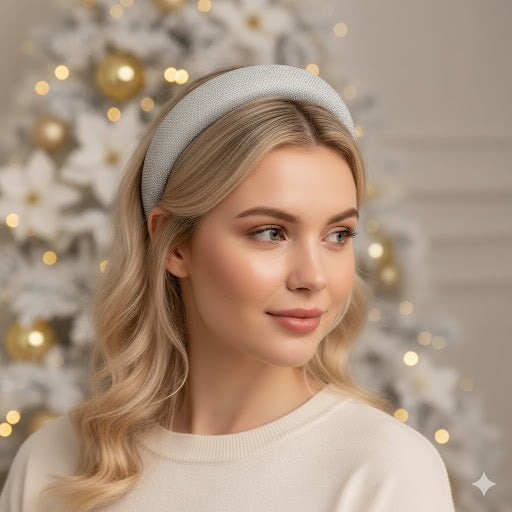 Serre-tête Large en Tissu Brillant Aurelia Gris