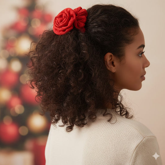 Chouchou en Rose Mayra en Tulle Ajouré Rouge