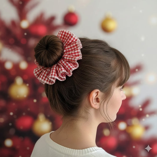 Chouchou Vichy Plissé Breeze Poppy Rouge