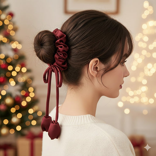 Chouchou en Satin à Fleurs Tombantes Allegra Bordeaux